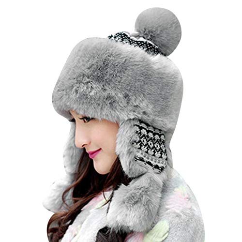 Trappermütze Mongolisch Winter Strickmütze Ohrenklappe Fellmütze Schneedicht Winddicht Wintermütze Flauschig Kuschelig Strickmütze Niedlich Verdickt Damenmütze mit Bommel Damen Mädchen Mütze Outdoor von XGOPTS