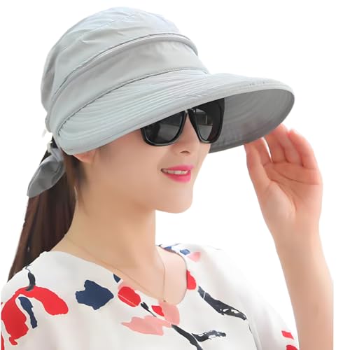 XGOPTS Abnehmbar Sommerkappe Groß Krempe Sonnenmütze Verstellbar Sonnenschutz Strandhut Damen Mädchen Visor Cap Outdoor Golf Damenhut Sport Atmungsaktiv Hut mit Reißverschluss Reisen Wandern von XGOPTS