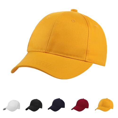 XGOPTS Basecap Kinder Baseballkappe Einfarbig Schirmmütze Kinder Verstellbare Sonnenmütze Baseball Cap Junge Mädchen Snapback Cap Outdoor Kappe(Gelb) von XGOPTS