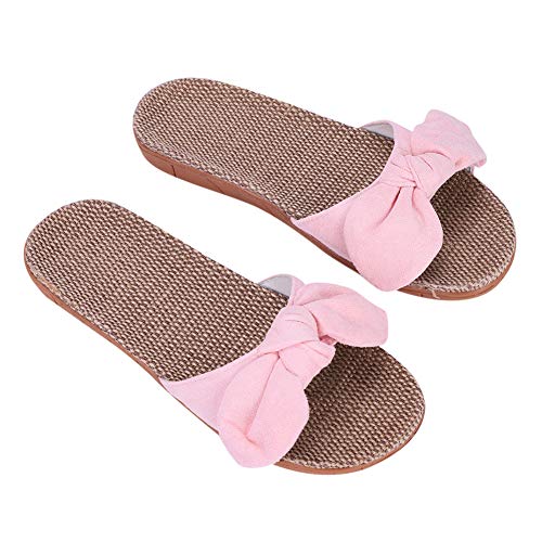 XGOPTS Hausschuhe Damen Mädchen Sandalen Sommer Niedlich Sommerschuhe mit Schleife Zehentrenner Rutschfest Strandschuhe Weich Atmungsaktiv Schlappen Elegant Flanell Sommerschuhe Outdoor Strand von XGOPTS