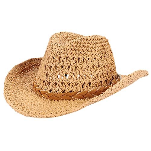 XGOPTS Herren Strohhut Cowboy Sommer Cowboyhat Große Krempe Sonnenhut Männer Junge Sommerhut Atmungsaktiv Herrenhut Modisch Trilby Hut Outdoor Partyhut Klassisch Strohhut Fasching Reise von XGOPTS