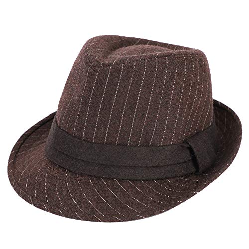 XGOPTS Jazzhut Winter Gangster Filzhut Elegant Klassisch Kappe Atmungsaktiv Outfit Fedora-Hut Herren Vintage Herrenkappe breite Krempe Zylinder Outdoor Streifen Herrenhut Herbst Karneval Gentleman von XGOPTS