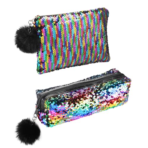 XGOPTS Kulturtasche Kosmetiktasche Pailletten Schminktasche Große Make up Tasche und Klein Kulturbeutel Geschenke für Frauen Mädchen Reise Geldbeutel von XGOPTS