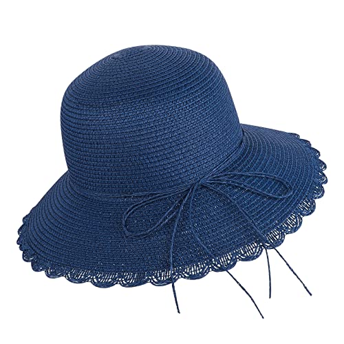 XGOPTS Sonnenhut Stylisch Sommerhut mit Schleife Strohhut Damen Mädchen Strandmütze Elegant Damenhut Faltbar Atmungsaktiv Freizeithut Breite Krempe Strandhut Sonnenschutz Retro Urlaub Strand von XGOPTS