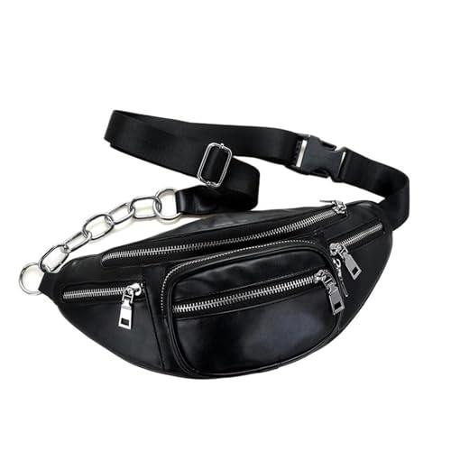 XGTEAHHC Damen-Brusttasche, Punk-Tasche, solides PU-Leder, Handtasche, Damengürtel, Hüfttasche, Handytasche, Schwarz , M von XGTEAHHC