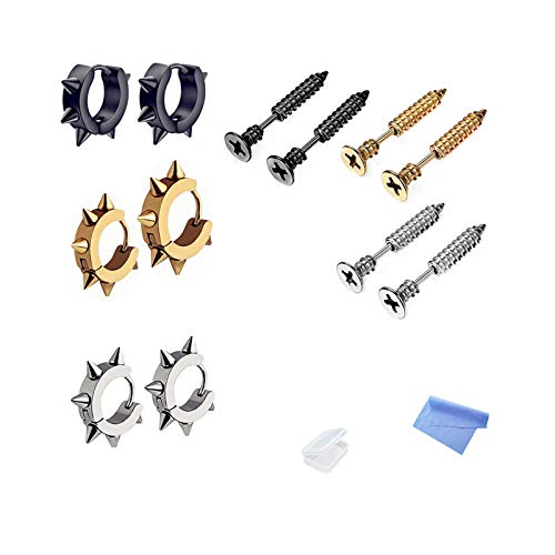 XHBTS 12 Stück Crew Ohrstecker Huggie Creolen für Damen Männer mit Minituch und Mini Box von XHBTS