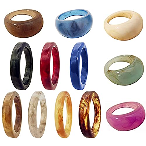 XHBTS 12 Stück Harz bunt breit breit dick Kuppel Knöchel Finger stapelbar Gelenk Ring Retro Acryl transparent Vintage Schmuck Party elegante handgemachte Geschenk von XHBTS