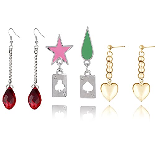 XHBTS 3 Paare Anime Cosplay Ohrringe Sterne Teardrop Poker Ohrring Ohrstecker Ohrclip Schmuck Zubehör von XHBTS