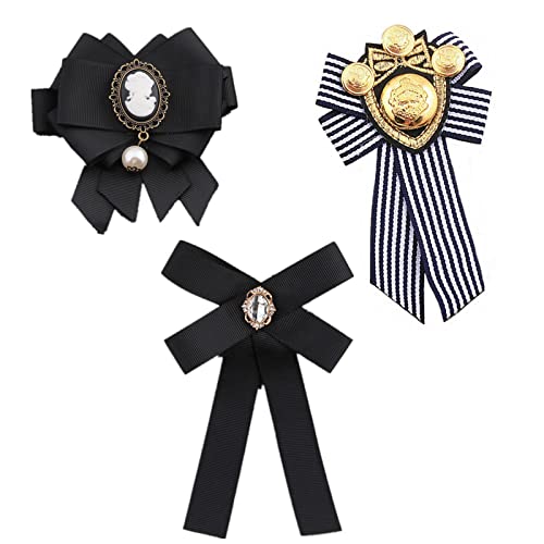 XHBTS 3 Stück Damen Brosche Vintage Broschennadeln Schleifenbrosche Bowknot Perle Brosche Bekleidungs Schmuck für Hochzeits Party Geburtstag Schmuck Zubehör, Schwarz/Streifen von XHBTS