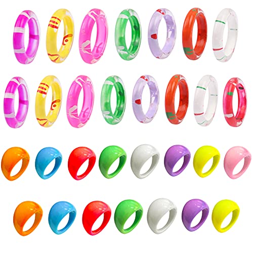 XHBTS 30 Stück Harz bunt breit breit dick Kuppel Knöchel Finger stapelbar Gelenk Ring Retro Acryl transparent Vintage Schmuck Party elegante handgemachte Geschenk von XHBTS