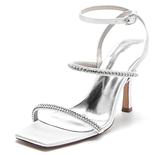 Brautschuhe Damen Strass Knöchelriemen Hoch Absatz Offener Zeh Sandalen für Hochzeit Abschlussball,Weiß,39 EU Brautschuhe Damen Strass Knöchelriemen Hoch Absatz Offener Zeh Sandalen für Hochzeit Abschlussball,Weiß,39 EU von XHLZAAUE