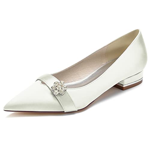 XHLZAAUE Brautschuhe Damen Ballerinas Niedriger Absatz Bequeme Satin Hochzeit Brautjungfernschuhe mit Strass,Elfenbein,38 EU XHLZAAUE Brautschuhe Damen Ballerinas Niedriger Absatz Bequeme Satin Hochzeit Brautjungfernschuhe mit Strass,Elfenbein,38 EU von XHLZAAUE