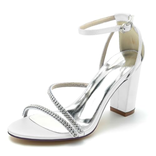 XHLZAAUE Brautschuhe Damen Offener Zeh Knöchelriemen Blockabsatz Hochzeit Kleid Abendschuhe mit Strass,Weiß,36 EU XHLZAAUE Brautschuhe Damen Offener Zeh Knöchelriemen Blockabsatz Hochzeit Kleid Abendschuhe mit Strass,Weiß,36 EU von XHLZAAUE
