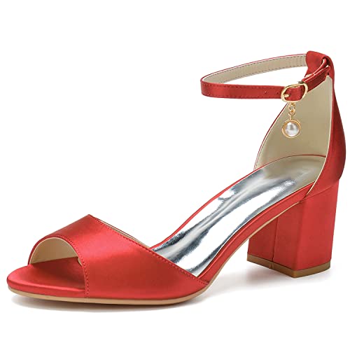 XHLZAAUE Brautschuhe Damen Sandaletten Peep Zehen Knöchelriemen Sommerschuhe mit Blockabsatz 6CM,Rot,37 EU XHLZAAUE Brautschuhe Damen Sandaletten Peep Zehen Knöchelriemen Sommerschuhe mit Blockabsatz 6CM,Rot,37 EU von XHLZAAUE