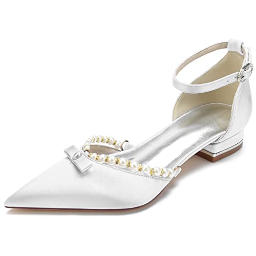XHLZAAUE Damen Ballerinas Satin Knöchelriemen Spitzschuh Hochzeit Brautjungfernschuhe Flache Schuhe mit Perle,Weiß,41 EU XHLZAAUE Damen Ballerinas Satin Knöchelriemen Spitzschuh Hochzeit Brautjungfernschuhe Flache Schuhe mit Perle,Weiß,41 EU von XHLZAAUE