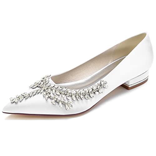 XHLZAAUE Damen Geschlossene Ballerinas Flache Schuhe Klassische Spitzschuh Hochzeitsschuhe Brautschuhe mit Strass,Weiß,39 EU XHLZAAUE Damen Geschlossene Ballerinas Flache Schuhe Klassische Spitzschuh Hochzeitsschuhe Brautschuhe mit Strass,Weiß,39 EU von XHLZAAUE