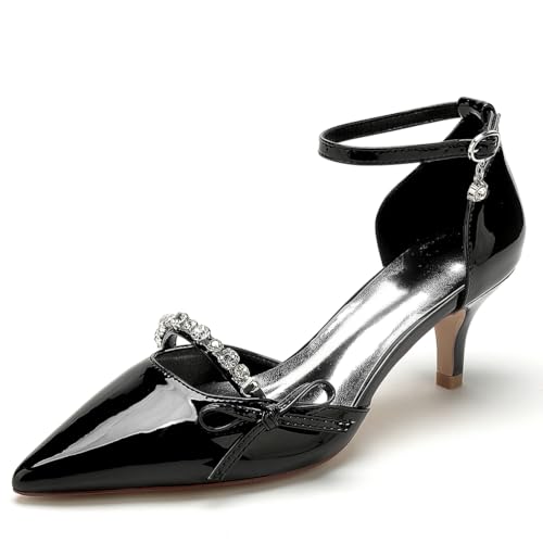 XHLZAAUE Damen Geschlossene Zehen Lackleder Knöchelriemen 6 cm Kätzchenabsatz Hochzeit Brautschuhe mit Strass,Schwarz,42 EU XHLZAAUE Damen Geschlossene Zehen Lackleder Knöchelriemen 6 cm Kätzchenabsatz Hochzeit Brautschuhe mit Strass,Schwarz,42 EU von XHLZAAUE