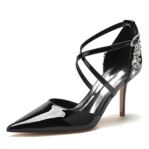 XHLZAAUE Damen Lackleder Spitzschuh Strass Kreuz Riemchen 8.5 cm Stöckel Absatz Hochzeit Brautjungfernschuhe,Schwarz,36 EU XHLZAAUE Damen Lackleder Spitzschuh Strass Kreuz Riemchen 8.5 cm Stöckel Absatz Hochzeit Brautjungfernschuhe,Schwarz,36 EU von XHLZAAUE