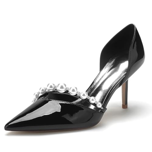 XHLZAAUE Damen Lackleder Spitzschuh mit Pfennigabsatz Partei Abendschuhe mit Perle,Schwarz,36 EU XHLZAAUE Damen Lackleder Spitzschuh mit Pfennigabsatz Partei Abendschuhe mit Perle,Schwarz,36 EU von XHLZAAUE