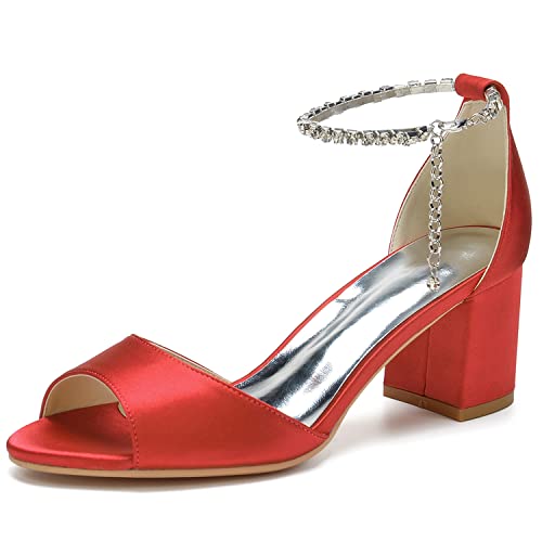XHLZAAUE Damen Sandaletten Peep Zehen Kristall Ketten Knöchelriemen Sommerschuhe mit Blockabsatz Hochzeit Brautjungfernschuhe,Rot,41 EU XHLZAAUE Damen Sandaletten Peep Zehen Kristall Ketten Knöchelriemen Sommerschuhe mit Blockabsatz Hochzeit Brautjungfernschuhe,Rot,41 EU von XHLZAAUE