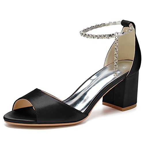 XHLZAAUE Damen Sandaletten Peep Zehen Kristall Ketten Knöchelriemen Sommerschuhe mit Blockabsatz Hochzeit Brautjungfernschuhe,Schwarz,38 EU XHLZAAUE Damen Sandaletten Peep Zehen Kristall Ketten Knöchelriemen Sommerschuhe mit Blockabsatz Hochzeit Brautjungfernschuhe,Schwarz,38 EU von XHLZAAUE