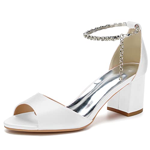 XHLZAAUE Damen Sandaletten Peep Zehen Kristall Ketten Knöchelriemen Sommerschuhe mit Blockabsatz Hochzeit Brautjungfernschuhe,Weiß,38 EU XHLZAAUE Damen Sandaletten Peep Zehen Kristall Ketten Knöchelriemen Sommerschuhe mit Blockabsatz Hochzeit Brautjungfernschuhe,Weiß,38 EU von XHLZAAUE