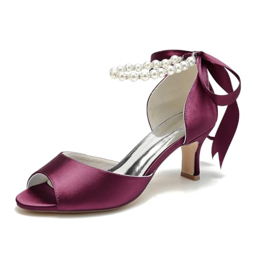 XHLZAAUE Damen Satin Perle Knöchelriemen Peep Zehen Niedriger Absatz Hochzeit Brautschuhe mit Band Krawatte,Burgundy,37 EU XHLZAAUE Damen Satin Perle Knöchelriemen Peep Zehen Niedriger Absatz Hochzeit Brautschuhe mit Band Krawatte,Burgundy,37 EU von XHLZAAUE