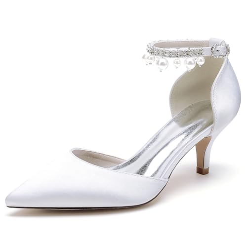 XHLZAAUE Damen Spitzschuh Perle Knöchelriemen Hochzeitsschuhe Brautschuhe Kätzchenabsatz 6CM,Weiß,36 EU XHLZAAUE Damen Spitzschuh Perle Knöchelriemen Hochzeitsschuhe Brautschuhe Kätzchenabsatz 6CM,Weiß,36 EU von XHLZAAUE