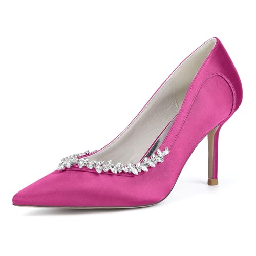 XHLZAAUE Weiß Hochzeitsschuhe Damen Spitzschuh 8.5CM Stöckel Absatz Partei Abendschuhe mit Strass,Fuchsia,41 EU XHLZAAUE Weiß Hochzeitsschuhe Damen Spitzschuh 8.5CM Stöckel Absatz Partei Abendschuhe mit Strass,Fuchsia,41 EU von XHLZAAUE