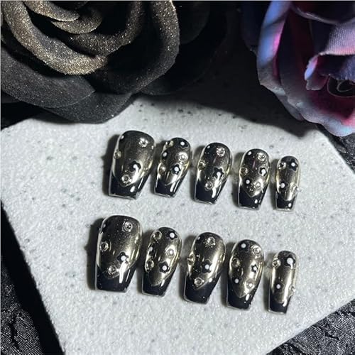 10 Stück Gothic Handgefertigte Press-On-Nägel, Kurze Kunstnägel for Männer und Frauen, Rüstungsdesign, Luxuriöse Kunstnägel, Punk Schwarze Nagelspitzen(S) von XHONGDOFC