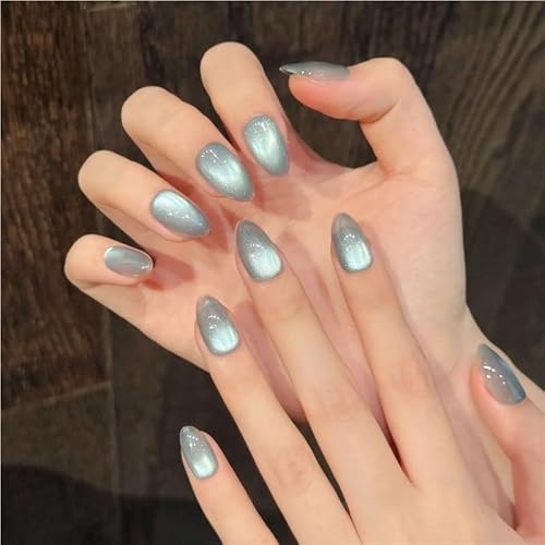 10 Stück handgefertigte Press-On-Nägel, glitzernde Glasperlen, die das Licht in Katzenaugenform jagen, künstliche Nägel for Frauen und Mädchen, abnehmbare tragbare künstliche Nägel(710XS) von XHONGDOFC