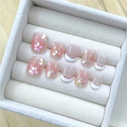 10 Stück rosa handgefertigte französische Nägel, kurze handgefertigte französische Nägel for Frauen und Mädchen, aufhellende Nagelaufkleber, künstliche Nägel(320S) von XHONGDOFC