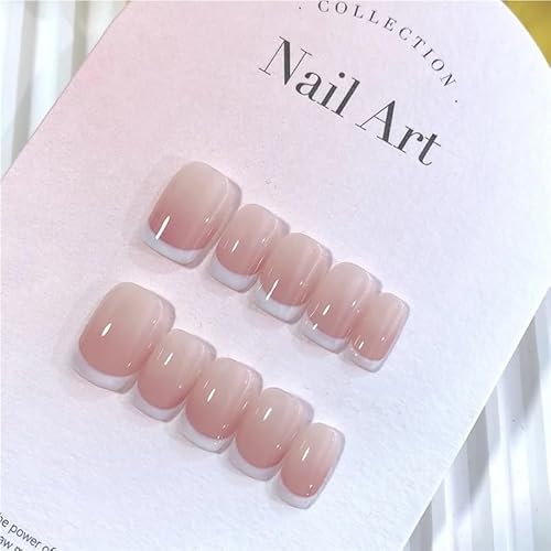 10 Stück rosa handgefertigte französische Nägel, kurze handgefertigte französische Nägel for Frauen und Mädchen, aufhellende Nagelaufkleber, künstliche Nägel(384XS) von XHONGDOFC
