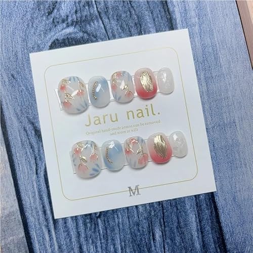 10 Stück rosa handgefertigte französische Nägel, kurze handgefertigte französische Nägel for Frauen und Mädchen, aufhellende Nagelaufkleber, künstliche Nägel(439L) von XHONGDOFC