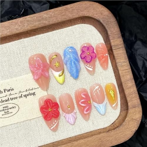 10 Stück rosa handgefertigte französische Nägel, kurze handgefertigte französische Nägel for Frauen und Mädchen, aufhellende Nagelaufkleber, künstliche Nägel(473XS) von XHONGDOFC