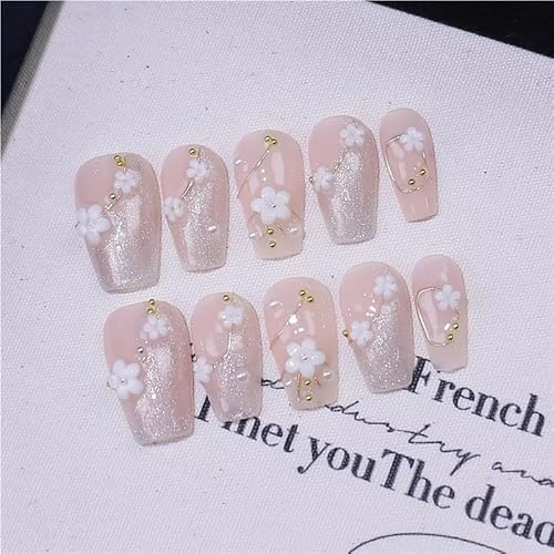 10 Stück rosa handgefertigte französische Nägel, kurze handgefertigte französische Nägel for Frauen und Mädchen, aufhellende Nagelaufkleber, künstliche Nägel(474S) von XHONGDOFC