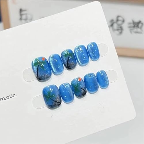 10 Stück rosa handgefertigte französische Nägel, kurze handgefertigte französische Nägel for Frauen und Mädchen, aufhellende Nagelaufkleber, künstliche Nägel(490M) von XHONGDOFC