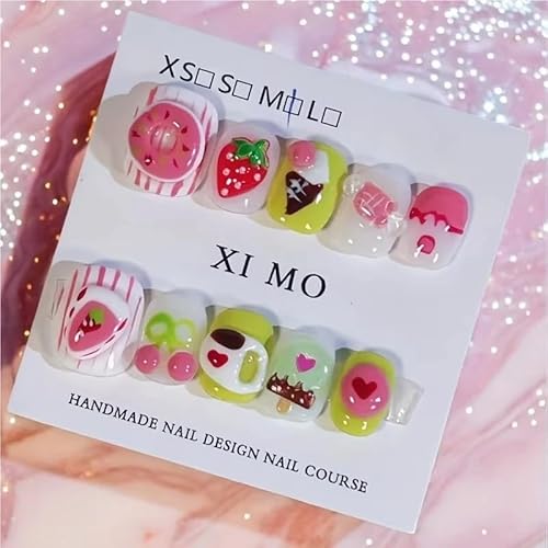 10 Stück rosa handgefertigte französische Nägel, kurze handgefertigte französische Nägel for Frauen und Mädchen, aufhellende Nagelaufkleber, künstliche Nägel(504XS) von XHONGDOFC
