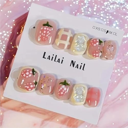 10 Stück rosa handgefertigte französische Nägel, kurze handgefertigte französische Nägel for Frauen und Mädchen, aufhellende Nagelaufkleber, künstliche Nägel(505M) von XHONGDOFC