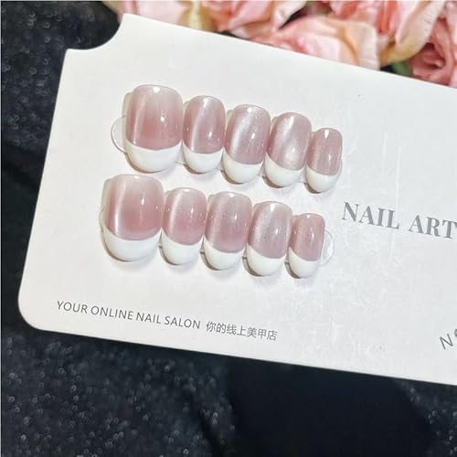 10 Stück rosa handgefertigte französische Nägel, kurze handgefertigte französische Nägel for Frauen und Mädchen, aufhellende Nagelaufkleber, künstliche Nägel(515M) von XHONGDOFC