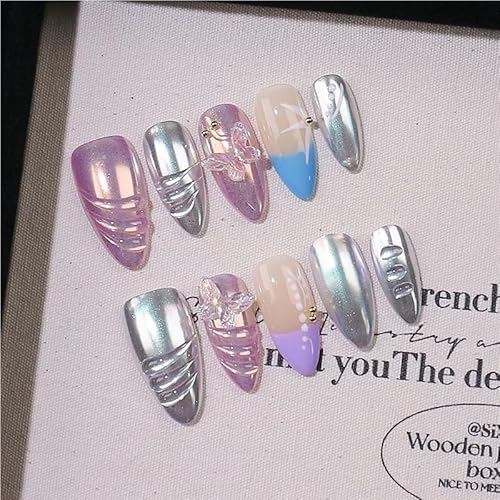 10 Stück rosa handgefertigte französische Nägel, kurze handgefertigte französische Nägel for Frauen und Mädchen, aufhellende Nagelaufkleber, künstliche Nägel(524S) von XHONGDOFC