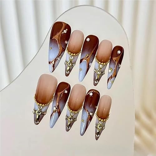 Handgemachte Nailart Sticker, Miaya braun handbemalt Farbverlauf personalisiertes Design Nailart Press-on(M) von XHONGDOFC