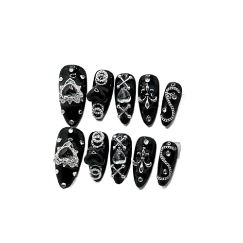 Handgemachte dunkle Nagelflicken im Hot Girl Style, schwarze Nailart, fertige Kunstnägel(XS) von XHONGDOFC