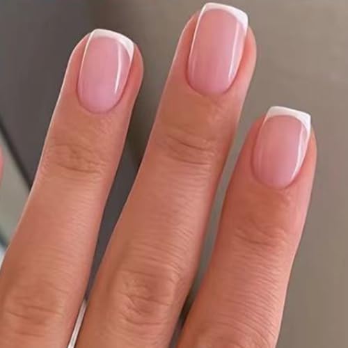 Kurze French-Nagelaufkleber for Damen, zweifarbig, glänzend, vollflächige Abdeckung, tragbar, künstliche Nägel, Nagelaufkleber(JST4256-Fake Nails,L) von XHONGDOFC