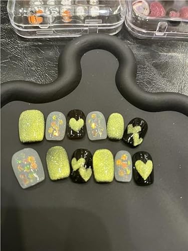 Neue heiße Mädchen handgefertigte benutzerdefinierte Millennium heiße Mädchen Katze Auge grün Nagel Patch abnehmbare Nagel Patch kurz(M-A) von XHONGDOFC