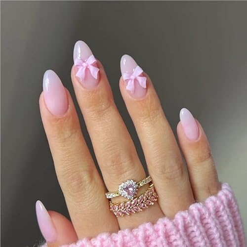 Süße Katzenaugen-French-Press-On-Nägel, Diamantspitze, 3D-Schleife, tragbare Nägel for Frauen und Mädchen, Mandelnägel(A1009,XS) von XHONGDOFC