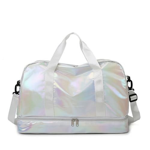 Sporttasche für Fitnessstudio, Yoga, Sport, Reisen, Reisetasche, Wochenender, Übernachtung, Handgepäcktasche mit Schuhfach, Nasstasche, faltbare Tasche für Damen, fluoreszierendes Weiß, Trendiger Stil von XHSUEN