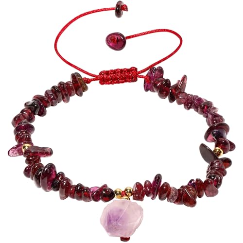 XHUUU Armbänder mit unregelmäßigem Granat/rohem Amethyst, Liebe, spirituelle Kristalle, Perlenarmbänder für Frauen, Schutz, Balance, verstellbar, handgefertigter Schmuck XHUUU Armbänder mit unregelmäßigem Granat/rohem Amethyst, Liebe, spirituelle Kristalle, Perlenarmbänder für Frauen, Schutz, Balance, verstellbar, handgefertigter Schmuck von XHUUU