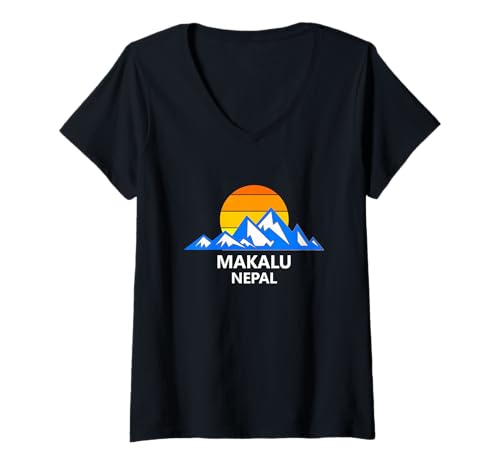 Damen Makalu, Nepal Mountains, Miking, Campinganlage T-Shirt mit V-Ausschnitt Damen Makalu, Nepal Mountains, Miking, Campinganlage T-Shirt mit V-Ausschnitt von XHYBXNVYLWJHBSY Creationz