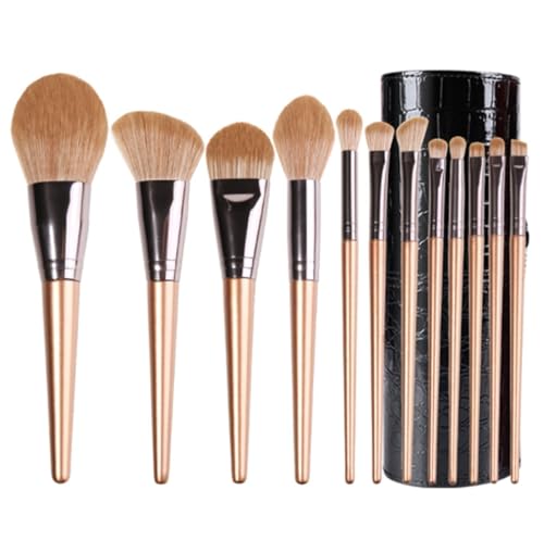 Make Up Pinsel Make-up-Pinsel-Set, 12-teilig, For Grundierung, Lidschatten, Gesichtskonturpinsel Pinselset Makeup(Gold-Brush Bucket) von XHZMDWOU